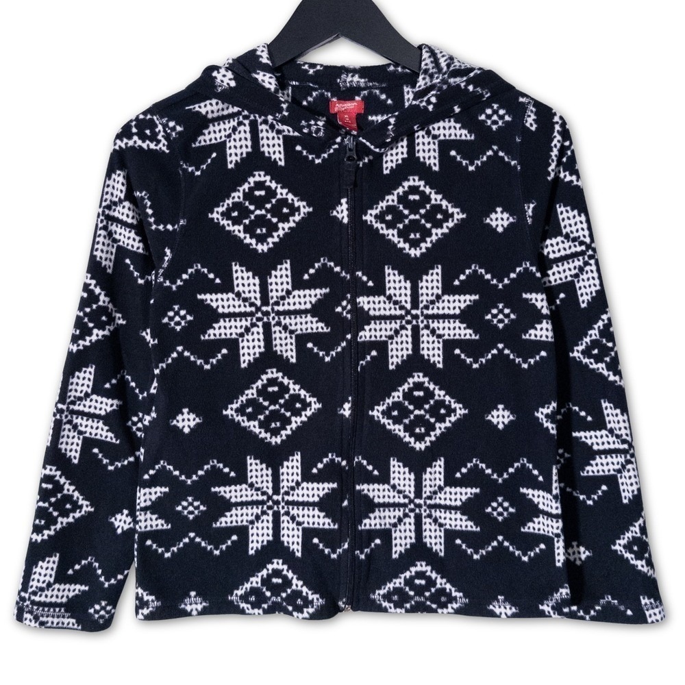 Arizona Jean Co Fleece Hoodie Girls XL 16 Black White Snowflake Winter Pullover